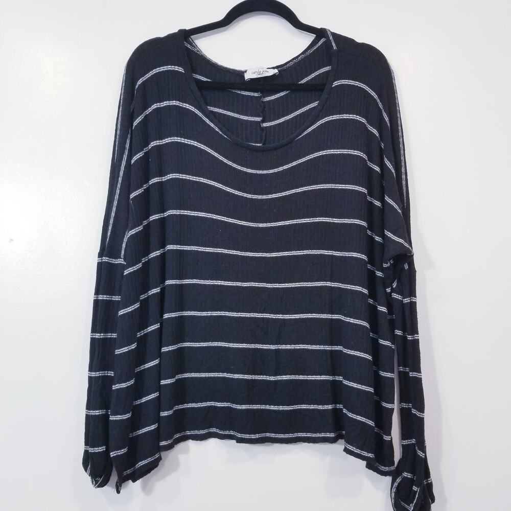 Carly Jean Los Angeles Striped Ribbed Knit Oversized Blouse